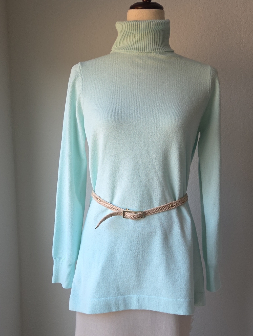 Turtleneck Long-Sleeve Ice Mint Green Blue Knit Sweater Tunic